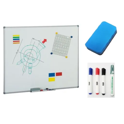 Pizarra Blanca Magnética 120x150cm Acero Vitrificado Mate Pro Con 4 Rotuladores y Borrador