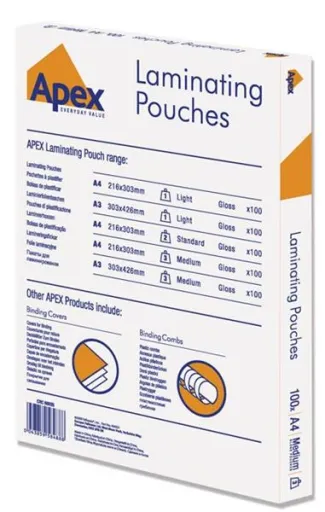 Fundas Para Plastificar A4 100 Unid. 80 Micras Glossy Apex
