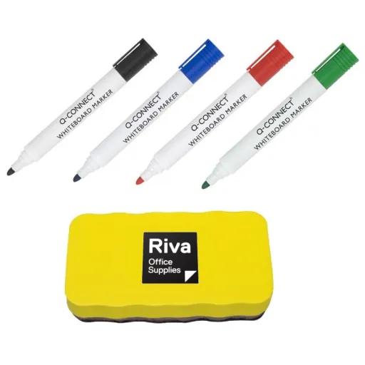 Kit de Escritura Para Pizarras Blancas – 4 Rotuladores + Borrador Magnético
