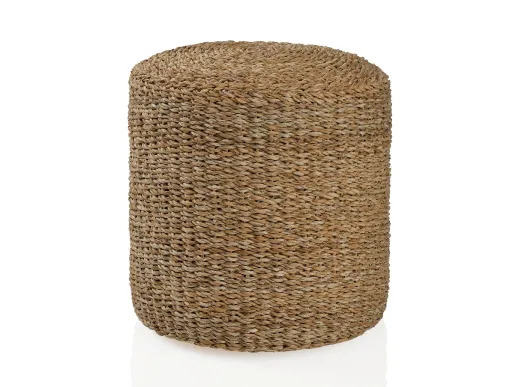 Puff Redondo de Alga Marina Natural Trenzada a Mano 40 x 40 cm