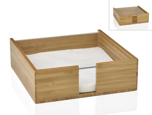 Porta Servilletas de Bambú y Acrílico 17,5x17,5x5,5 cm – Diseño Natural y Funcional