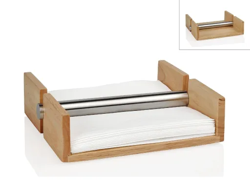 Porta Servilletas de Bambú y Metal 19,5x17x5 cm – Diseño Natural y Moderno