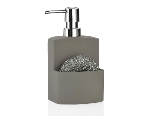 Dispensador de Polirresina Gris Con Estropajo 9,4 x 9,4 x 17,7 cm