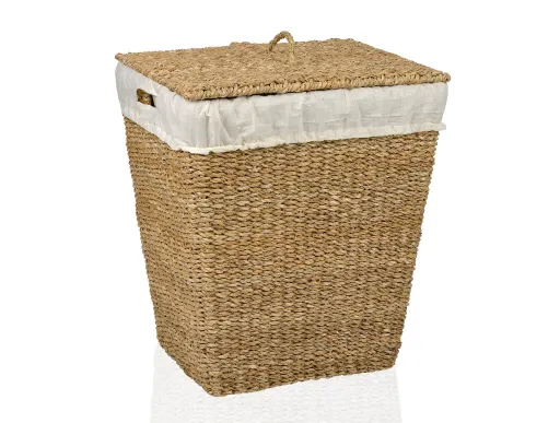 Cesta Para la Ropa de Ratán Con Tapa y Forro de Lino 50x40x50 cm - Andrea House