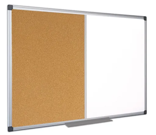 BI-OFFICE - Tablero Combinado 90x120 cm Corcho/Blanco Con Marco de Aluminio Maya