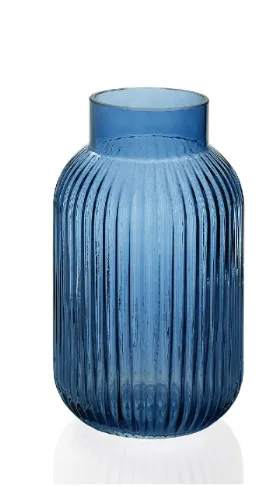 Jarrón Decorativo de Vidrio Azul Concha 12,5 x 22 cm