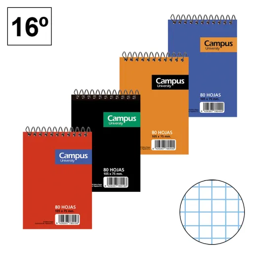 Libreta Espiral Tamaño 16º Apaisado 80 Hojas Cuadrícula 4 mm – Campus