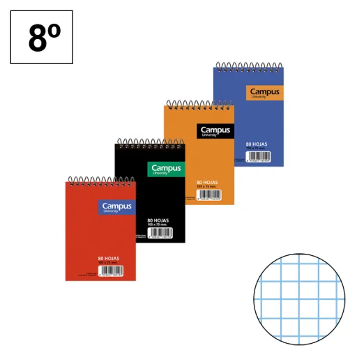 Libreta Espiral Tamaño 8º Apaisado 80 Hojas Cuadrícula 4 mm – Campus