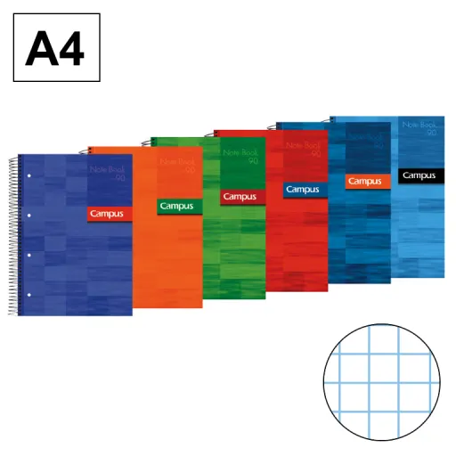 Cuaderno Espiral Tapa Extradura A4 120 Hojas 90GR Cuadrícula 5mm – Campus
