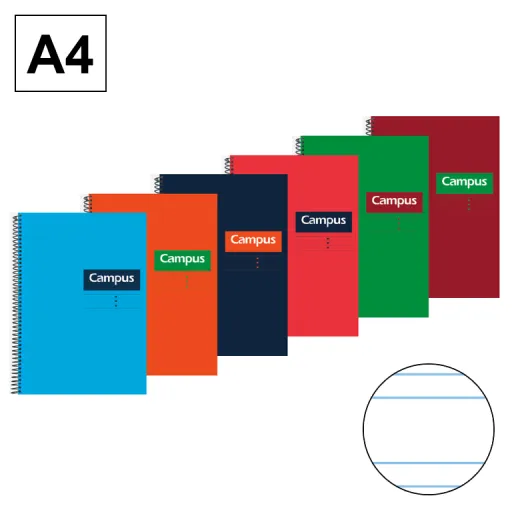 Cuaderno Espiral Tapa Dura A4 80 Hojas 70GR Doble Raya 2,5mm – Campus