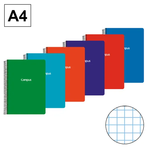 Cuaderno Espiral Tapa de Polipropileno A4 80 Hojas 70g Cuadrícula 4 mm – Campus