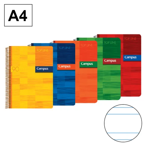 Cuaderno Espiral Tapa Polipropileno A4 80 Hojas 90GR Doble Raya 2,5mm – Campus