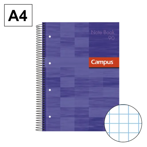 Cuaderno Espiral Tapa Extradura A4 80 Hojas 90GR Cuadrícula 5mm Violeta – Campus
