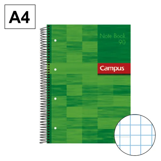 Cuaderno Espiral Tapa Extradura A4 80 Hojas 90GR Cuadrícula 5mm Verde – Campus