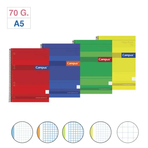 Cuaderno Espiral Campus A5 Tapa Dura 160 Hojas Microperforado Cuadrícula 5 mm – Campus 
