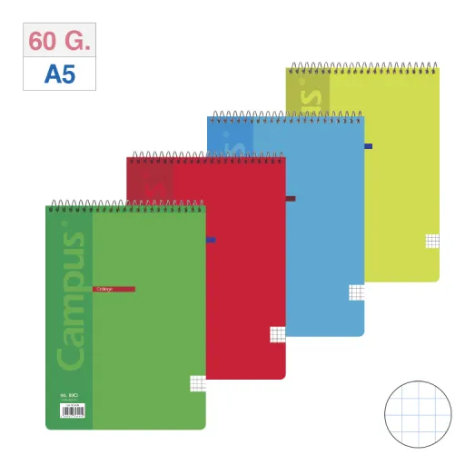 Cuaderno Espiral Superior Campus A5 Tapa Básica 80 Hojas Cuadrícula – Campus
