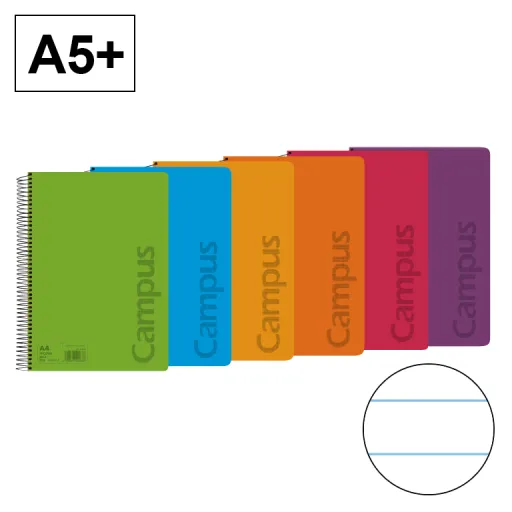 Bloc Espiral Tapa Polipropileno A5+ 80 Hojas 90g Rayado Horizontal – Campus