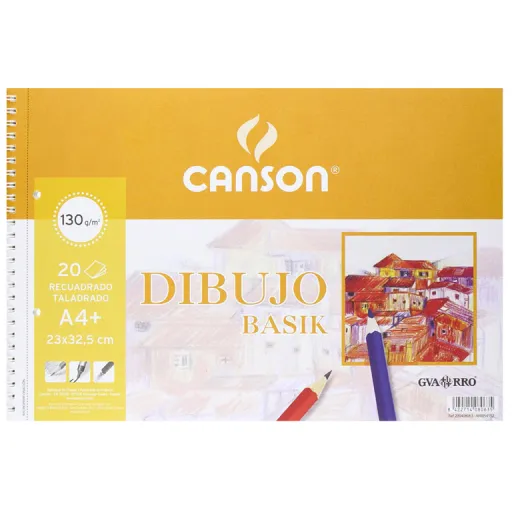 Bloc de Dibujo Basik A4 Espiral Recuadro 2 Taladros 20 Hojas 130g – Canson