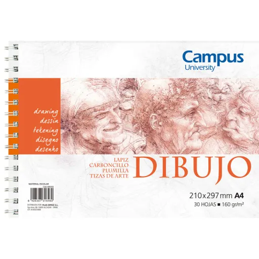 Bloc de Dibujo Espiral A4 160g 30 Hojas – Campus