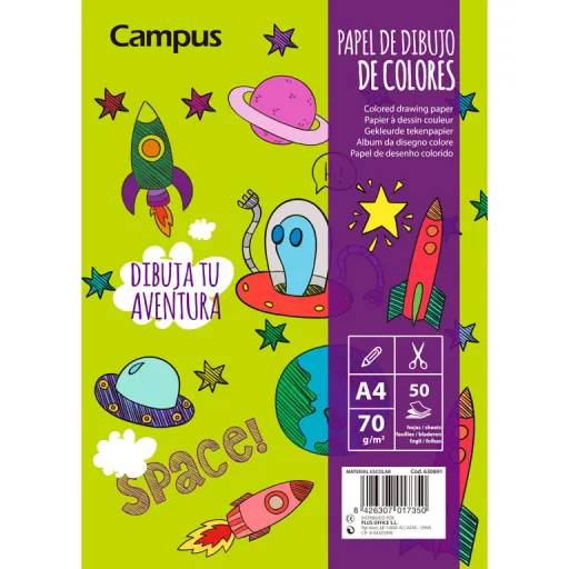 Bloc de Dibujo A4 70g 50 Hojas Colores Surtidos – Campus