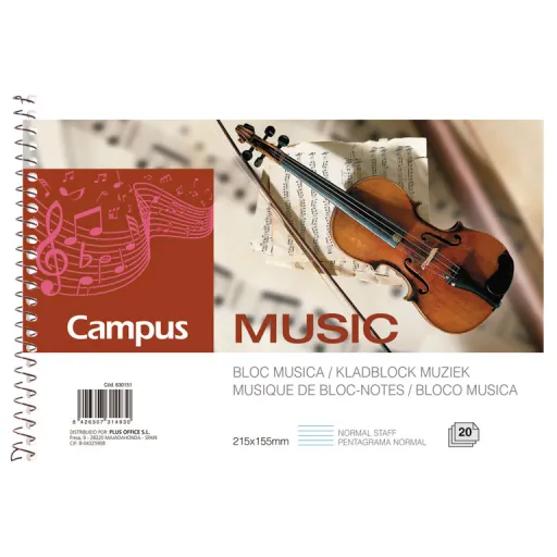 Bloc de Música A5 Apaisado 20 Hojas Pentagrama Clásico – Campus