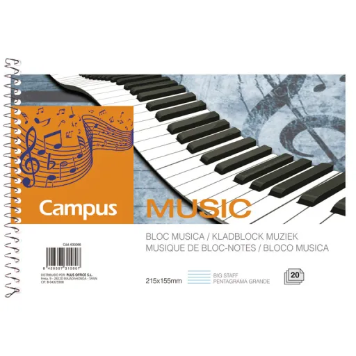 Bloc de Música A5 Apaisado 20 Hojas Pentagrama Grande – Campus