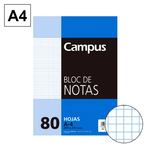 Bloc de Notas Microperforado A4 80 Hojas 60g Cuadrícula 4mm – Campus
