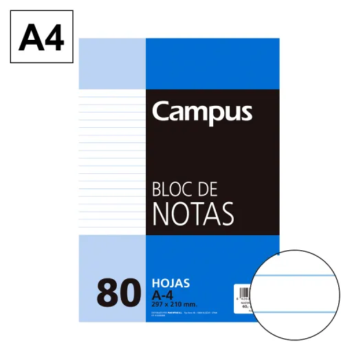 Bloc de Notas Microperforado A4 80 Hojas 60g Rayado Horizontal – Campus