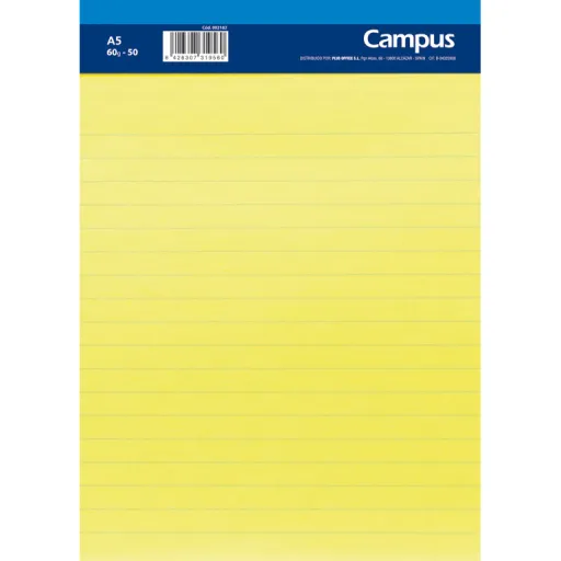 Bloc de Notas Microperforado A5 50 Hojas 60g Horizontal Amarillo - Campus