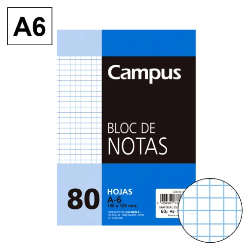 Bloc de Notas Microperforado A6 80 Hojas 60g Cuadrícula 4mm – Campus
