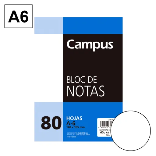 Bloc de Notas Microperforado A6 80 Hojas 60g Liso – Campus