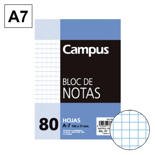 Bloc de Notas Microperforado A7 80 Hojas 60g Cuadrícula 4mm - Campus