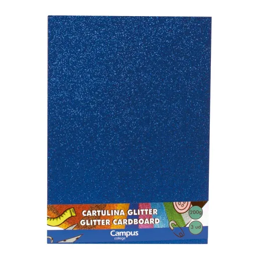 Cartulina Campus A4 Azul Purpurina Glitter 3 Ud. - Campus
