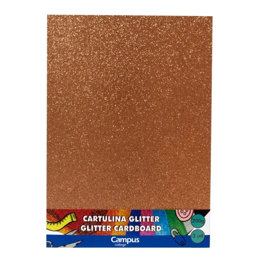 Cartulina Campus A4 Marrón Purpurina Glitter 3 Ud. - Campus