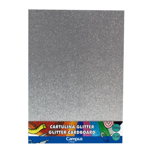 Cartulina Campus A4 Plata Purpurina Glitter 3 Ud. - Campus