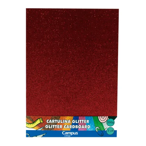 Cartulina Campus A4 Rojo Purpurina Glitter 3 Ud. - Campus