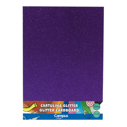 Cartulina Campus A4 Violeta Purpurina Glitter 3 Ud. - Campus