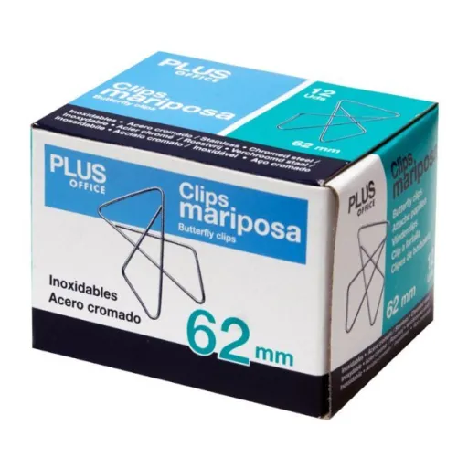 Clips Mariposa Grandes 62 mm – 12 Unidades - Plus