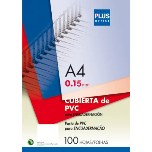 Funda Para Encuadernar Plus PVC A4 0,15 mm Transparente – Pack 100 Unidades