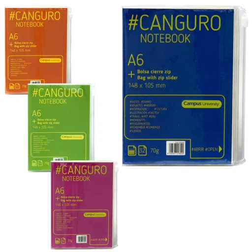 Bloc A6 Canguro 32 Hojas 70g Líneas Colores Surtidos Con Funda Zip – Campus