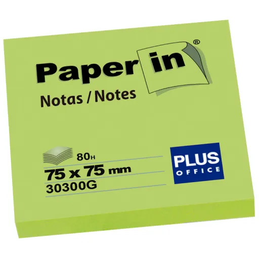Bloc de Notas Adhesivas 75x75mm 80 Hojas Verde Neón – Plus