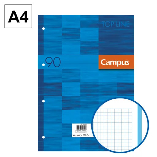 Recambio de Hojas A4 100 Hojas 90GR Cuadrícula 5 mm Azul – Campus