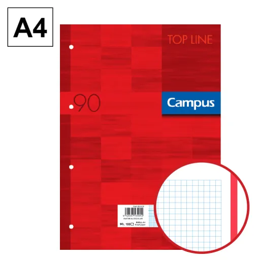 Recambio de Hojas A4 100 Hojas 90GR Cuadrícula 5 mm Rojo – Campus