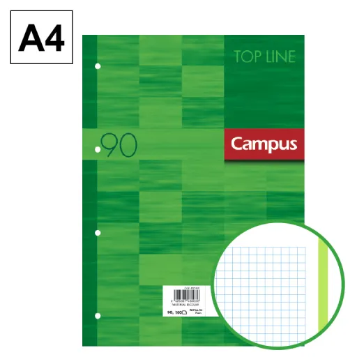 Recambio de Hojas A4 100 Hojas 90GR Cuadrícula 5 mm Banda Verde – Campus