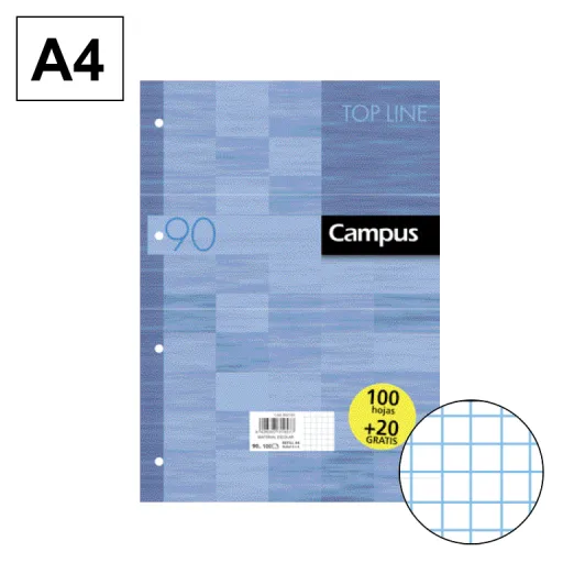 Recambio de Hojas A4 120 Hojas (100+20) 90GR Cuadrícula 4 mm Azul Claro – Campus