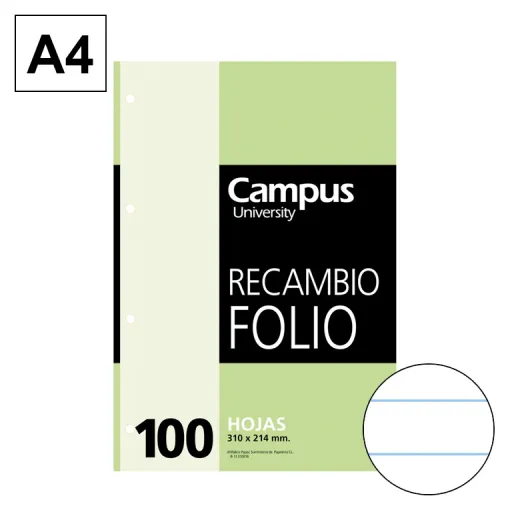 Recambio de Hojas Folio 100 Hojas 60GR Rayado - Campus University