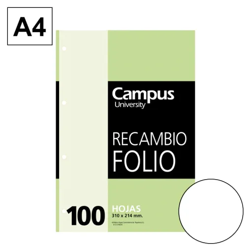 Recambio de Hojas Folio 100 Hojas 60GR Liso - Campus University