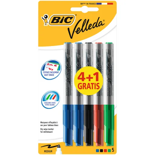 Rotuladores Para Pizarra Blanca BIC Velleda Board 1,4 mm 4+1 – BIC