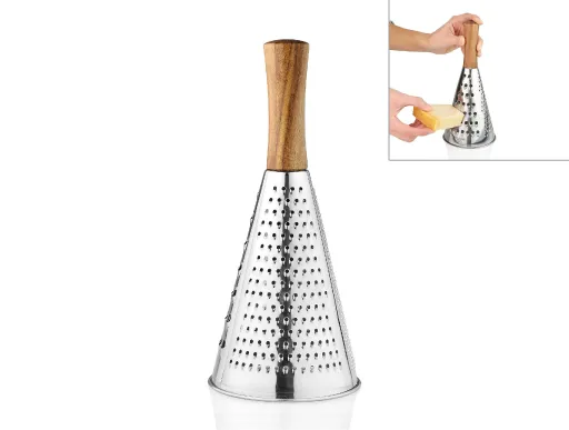 Rallador de Acero Inoxidable Con Base de Acacia - Andrea House