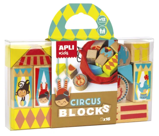 Juego Bloques de Madera Tema Circo – 16 Piezas – Apli